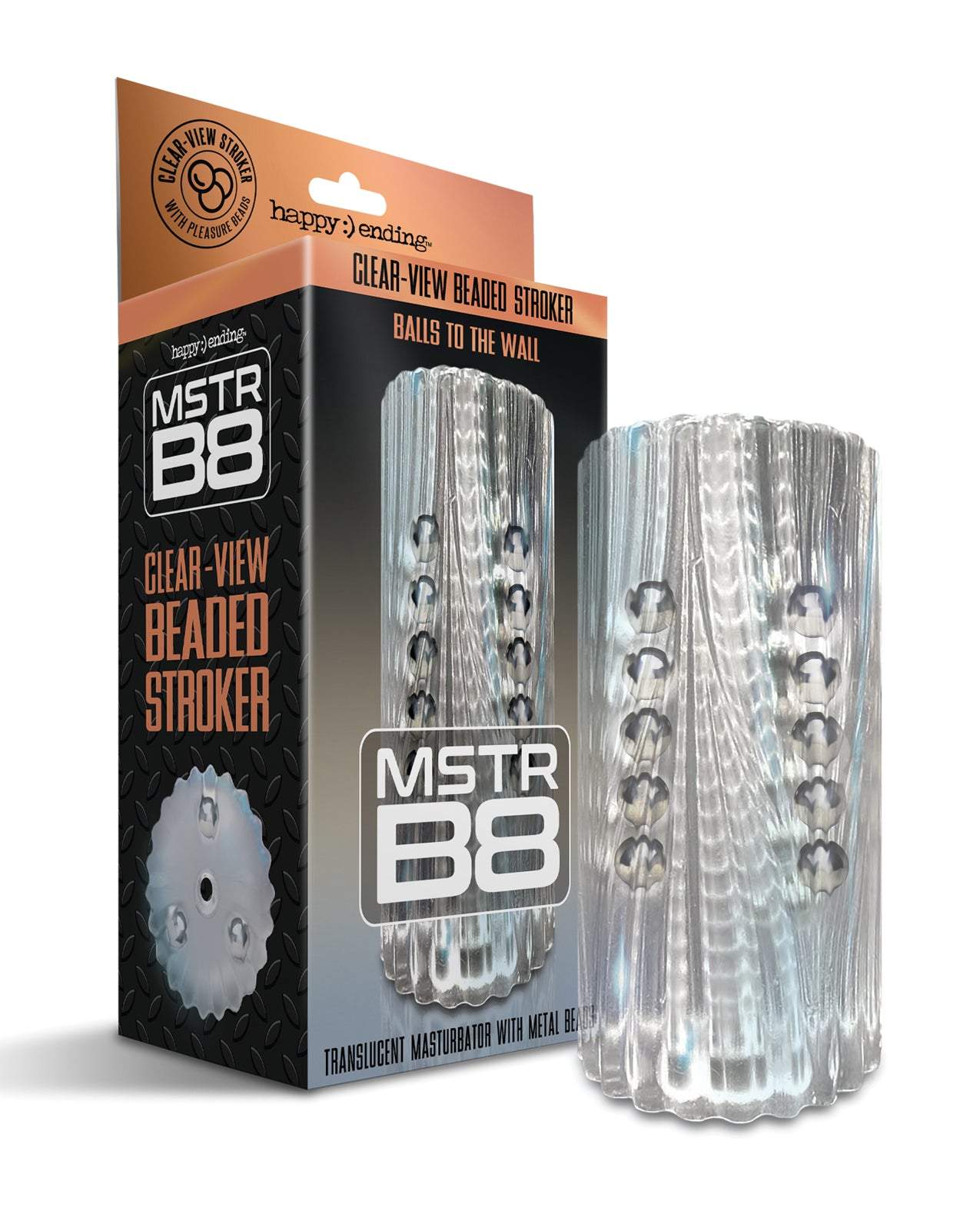 MSTR B8 Balls to the Wall clear-view beaded stroker with 15 metal beads for unique sensations