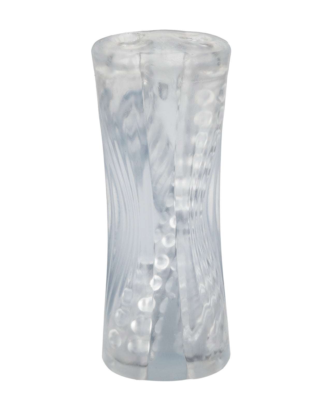 Transparent Cyclone Dual Ribbed Stroker XL with textured dual ribbed chambers for enhanced stimulation and easy grip.
