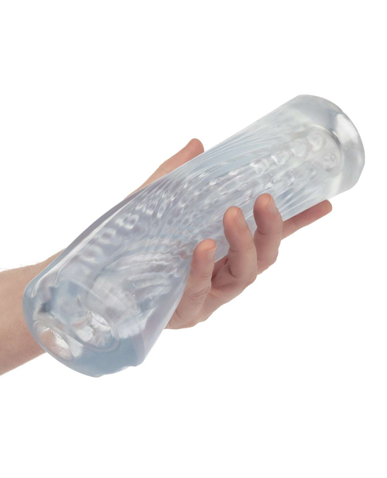 Clear Cyclone Dual Ribbed Stroker XL with textured internal chambers for intense solo pleasure