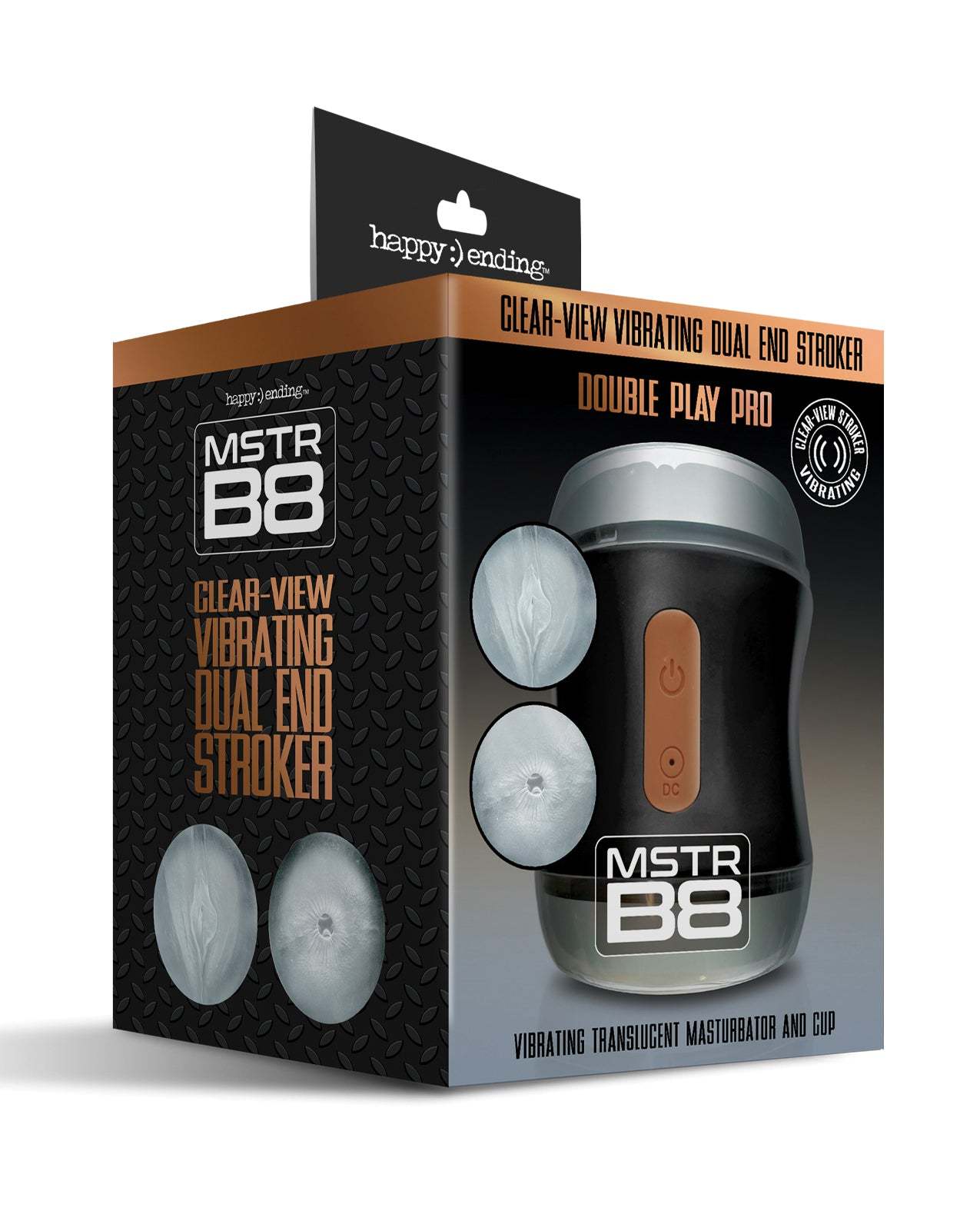 MSTR B8 Double Play Pro clear-view vibrating dual end stroker with 10 modes and travel-friendly design