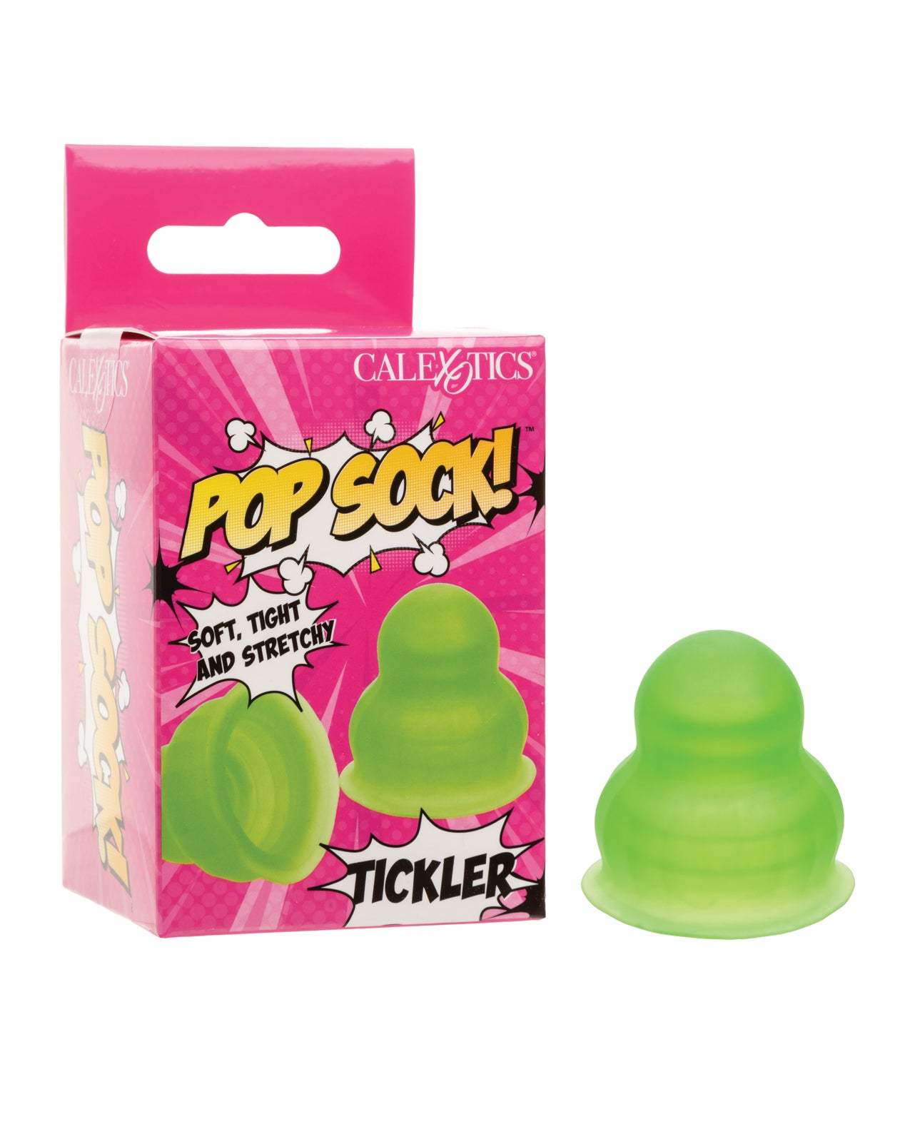 Green Pop Sock! Tickler reversible textured stroker with soft, stretchy material and closed end for superior suction.