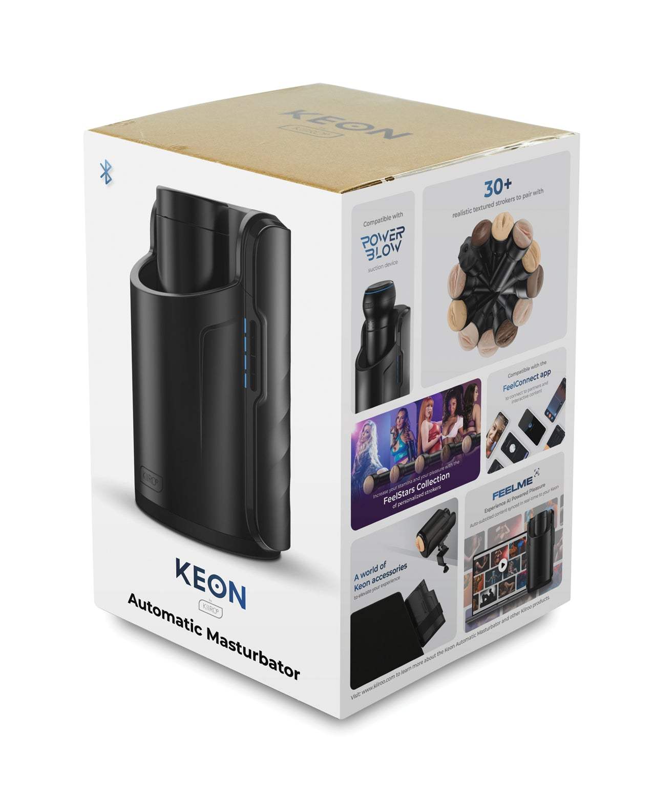 Kiiroo Keon automatic male masturbator in black with advanced app connectivity and included FeelStroker for interactive hands-free pleasure