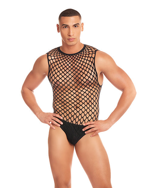Rainbow Party Full Effect Large Mesh Unitard 2 pc Set w/Thong - Black L/XL by Apparel