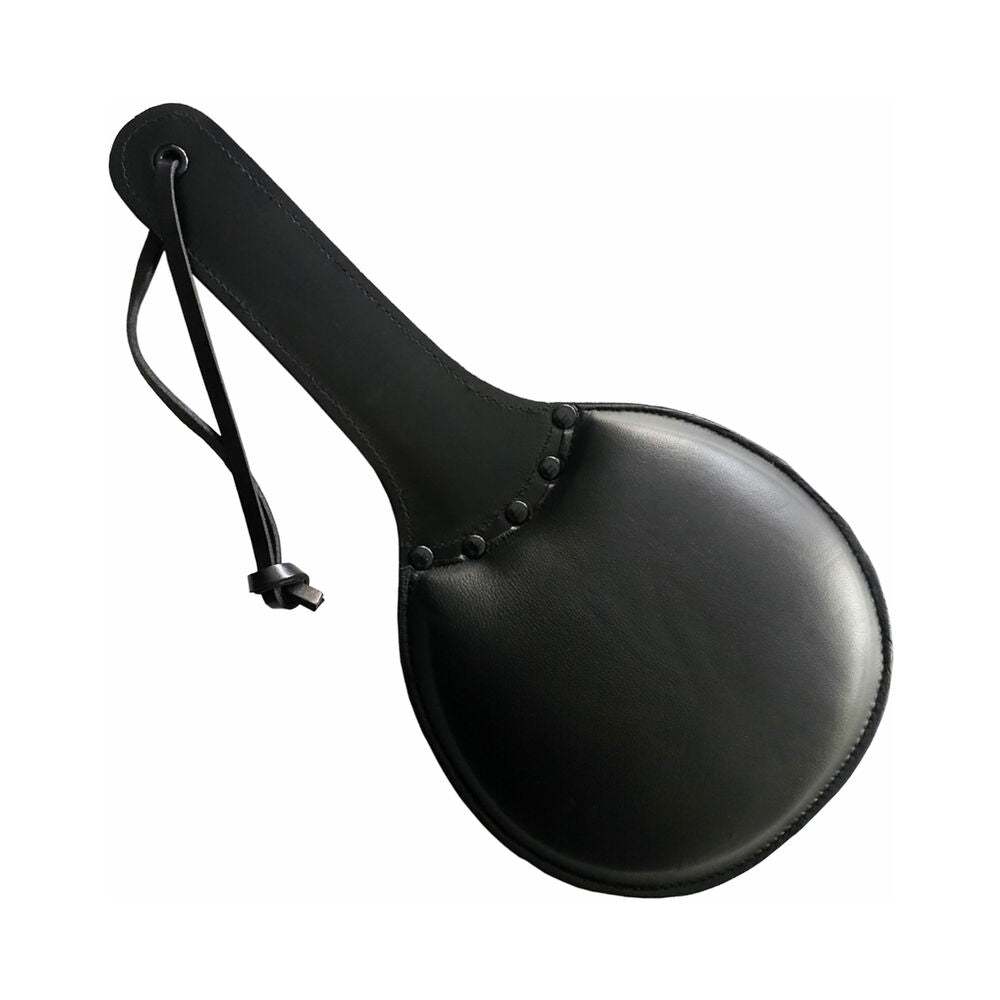 Rouge leather padded black ping pong paddle with black accessories