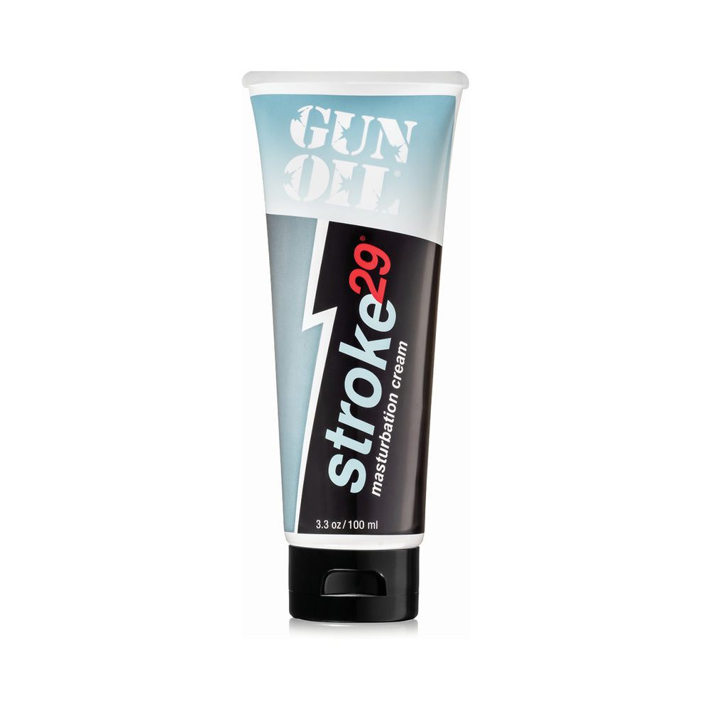 Gun Oil Stroke 29 masturbation cream tube 3.3 oz with water-based, non-greasy formula for enhanced self-pleasure and long-lasting glide.