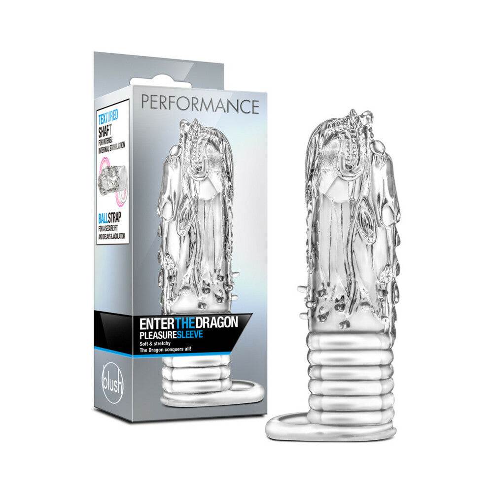 Clear Performance Enter The Dragon Fantasy pleasure sleeve with ball strap and textured dragon design