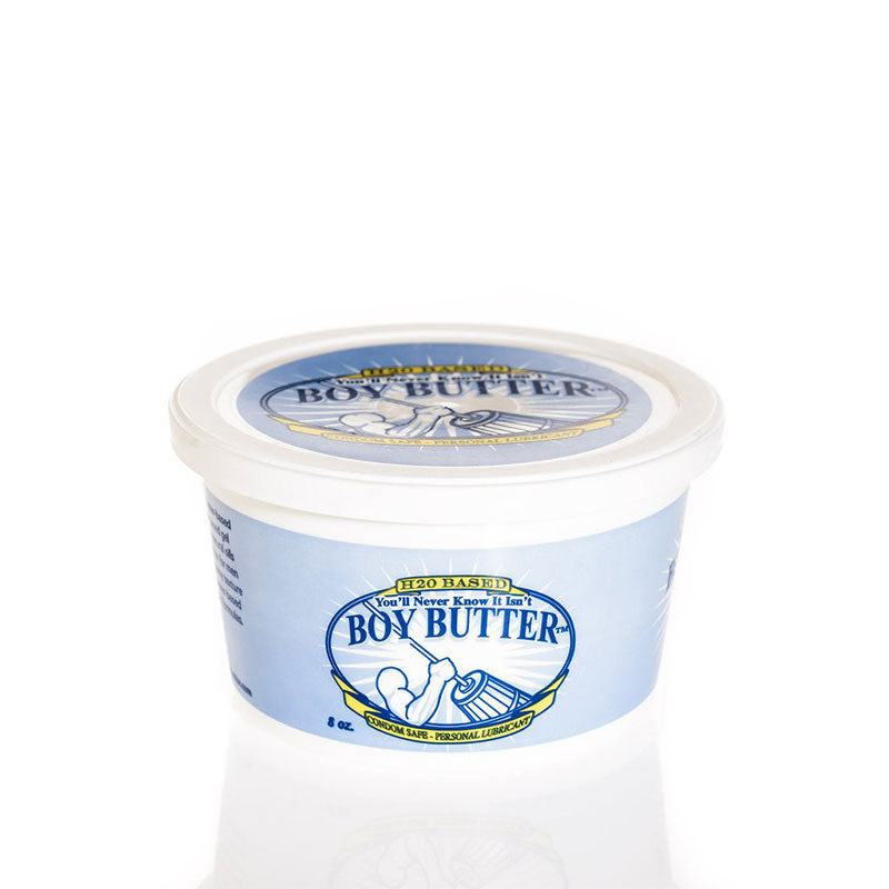 Boy Butter H2O 8oz tub water-based creamy lubricant with whipped texture and moisturizing ingredients