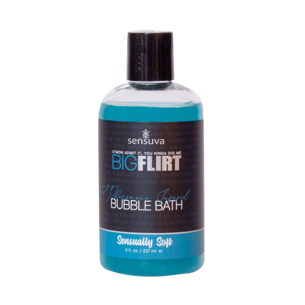 Sensuva Big Flirt pheromone-infused bubble bath in 8 oz bottle with cucumber melon scent