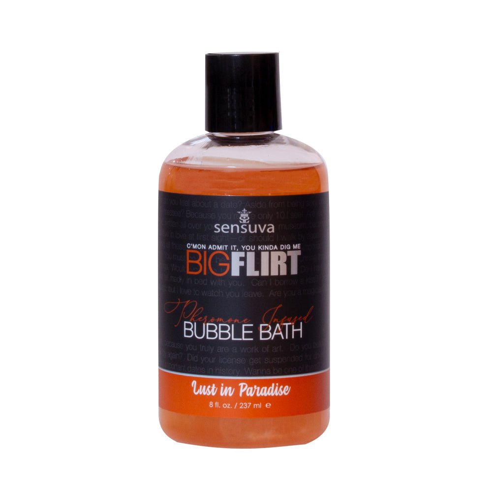 Sensuva Big Flirt pheromone-infused bubble bath Lust in Paradise 8 oz bottle with Lemon Ginger scent