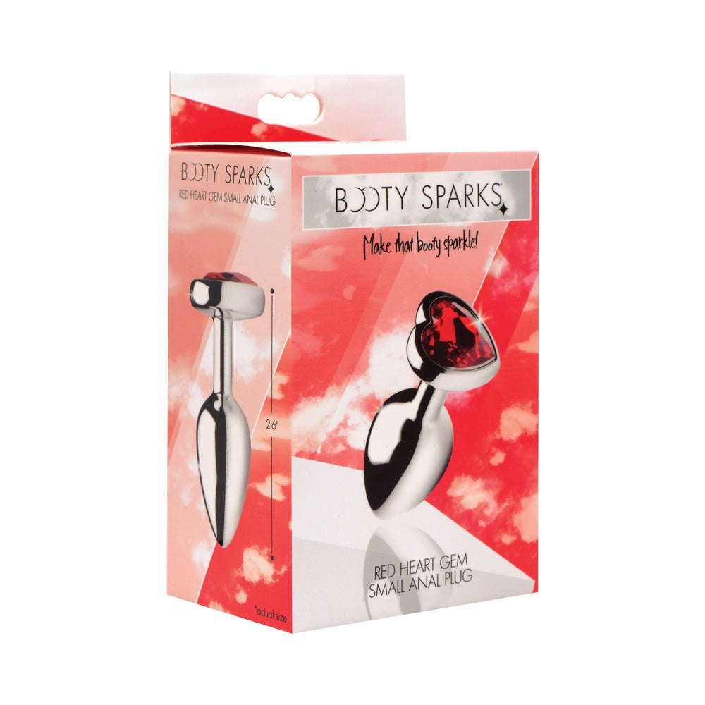 Booty Sparks Red Heart Gem Anal Plug S in silver with red heart-shaped gem on packaging box