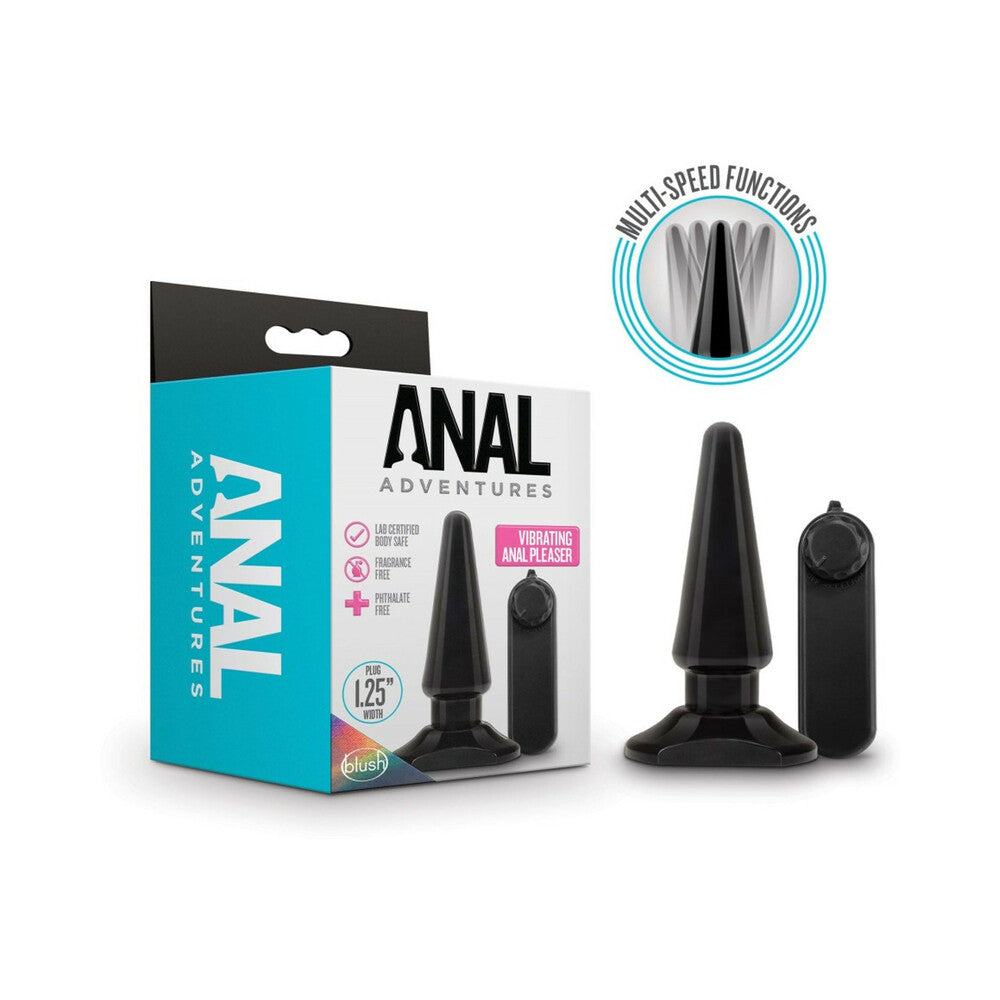 Anal Adventures Basic Vibrating Anal Pleaser remote-controlled black plug with tapered tip and multi-speed vibrations for beginners and experienced users