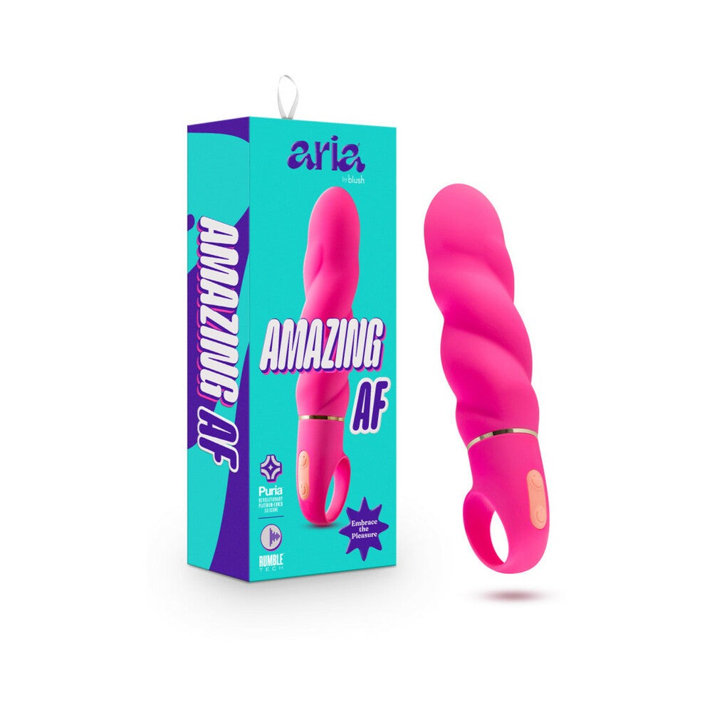 Aria Amazing AF fuchsia silicone vibrator with wavy shaft and loop handle, waterproof and powerful vibrations