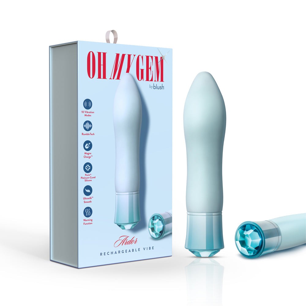 Oh My Gem Ardor Rechargeable Warming Silicone Tapered Vibrator Aquamarine by Vibrators and Massagers