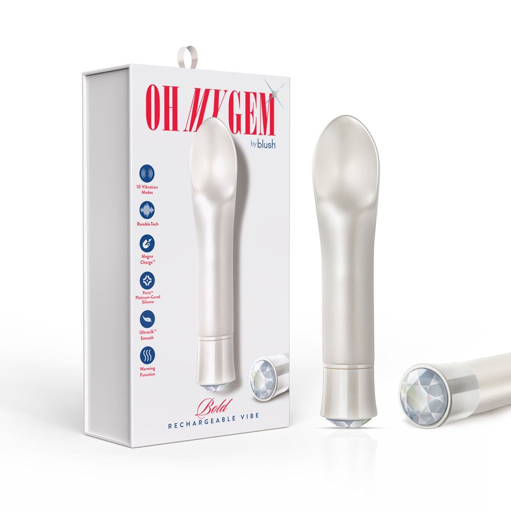 Oh My Gem Bold rechargeable warming silicone scooped tongue vibrator with diamond-shaped base and multiple vibration modes