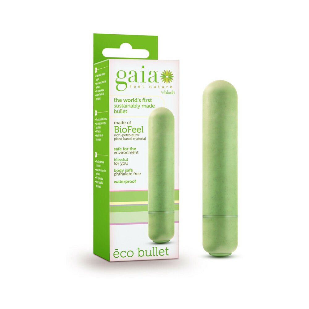 Gaia Eco Bullet green single-speed vibrator made from plant-based Biofeel material with waterproof design