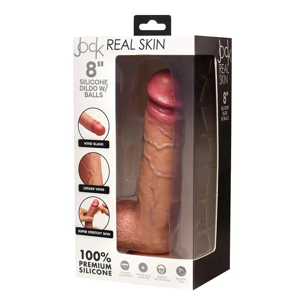 JOCK Real Skin 8 in. Silicone Dildo with Balls Medium by Anal Toys & Stimulators