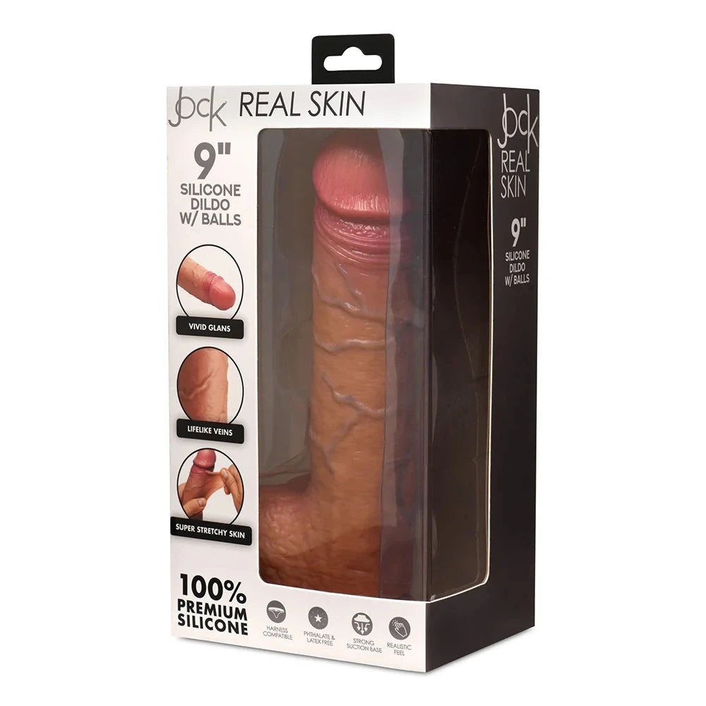 JOCK Real Skin 9 in. Silicone Dildo with Balls Medium by Anal Toys & Stimulators
