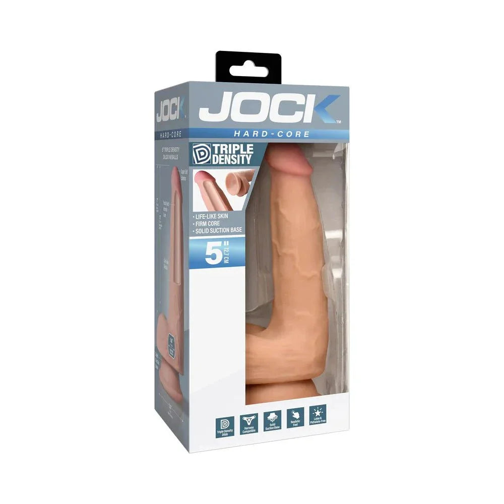 JOCK Hard-Core 5 in. triple density lifelike dildo with balls in retail packaging