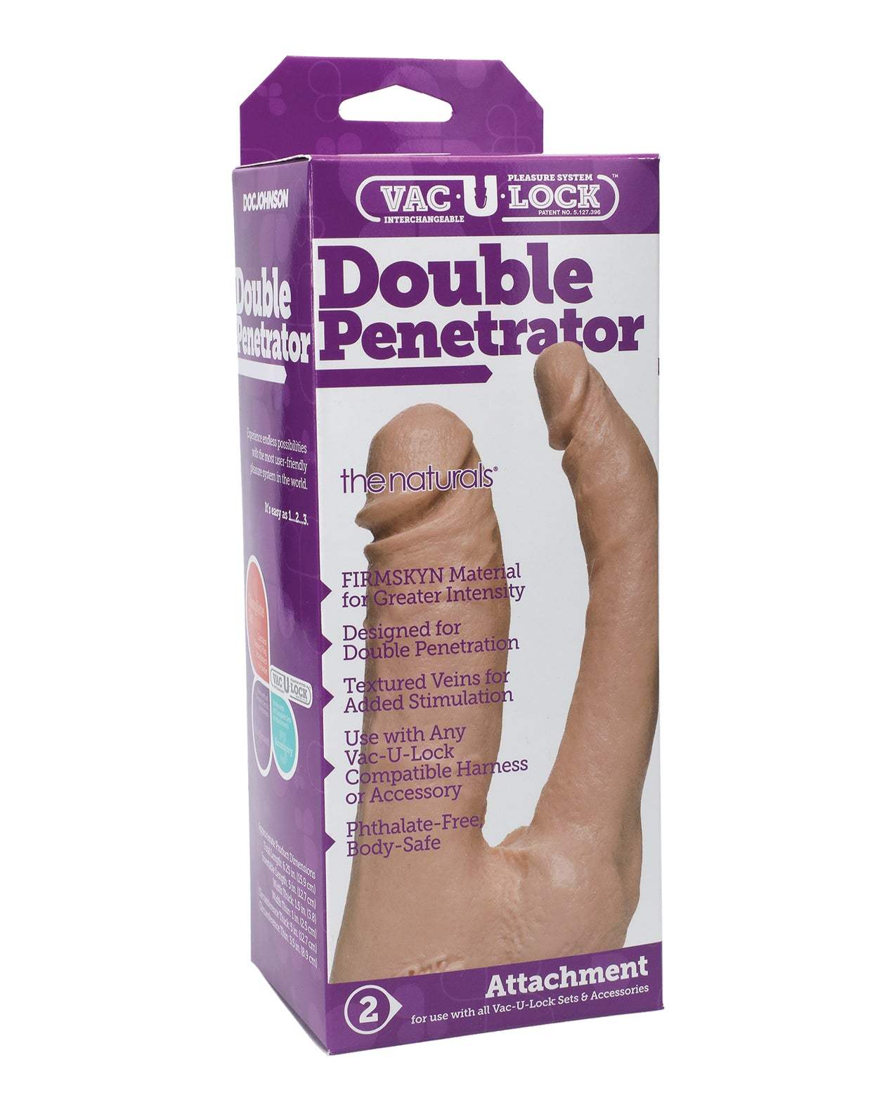 Vac-U-Lock Double Penetrator in natural color with dual ends for versatile pleasure and compatible with Vac-U-Lock harnesses.
