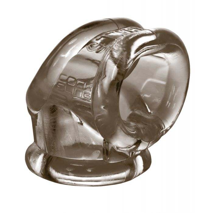 Transparent smoke-colored ergonomic Cocksling-2 cockring enhancing pleasure and comfort.