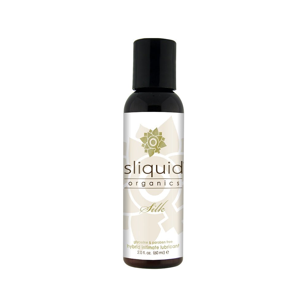 Sliquid Organics Silk 2oz hybrid intimate lubricant with aloe and silicone, organic botanical extracts, vegan and hypoallergenic formula