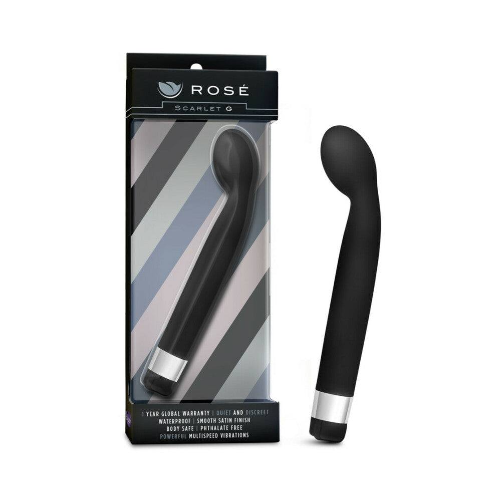 Black Rose Scarlet G Slimline G-Spot Vibrator with curved tip and sleek design in packaging