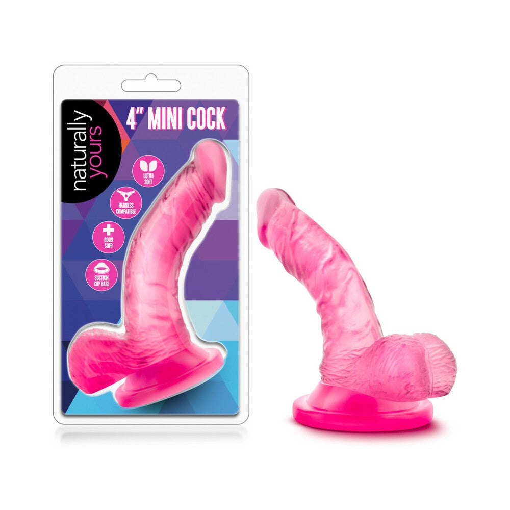 Naturally Yours 4 inch pink mini realistic dildo with suction base and balls