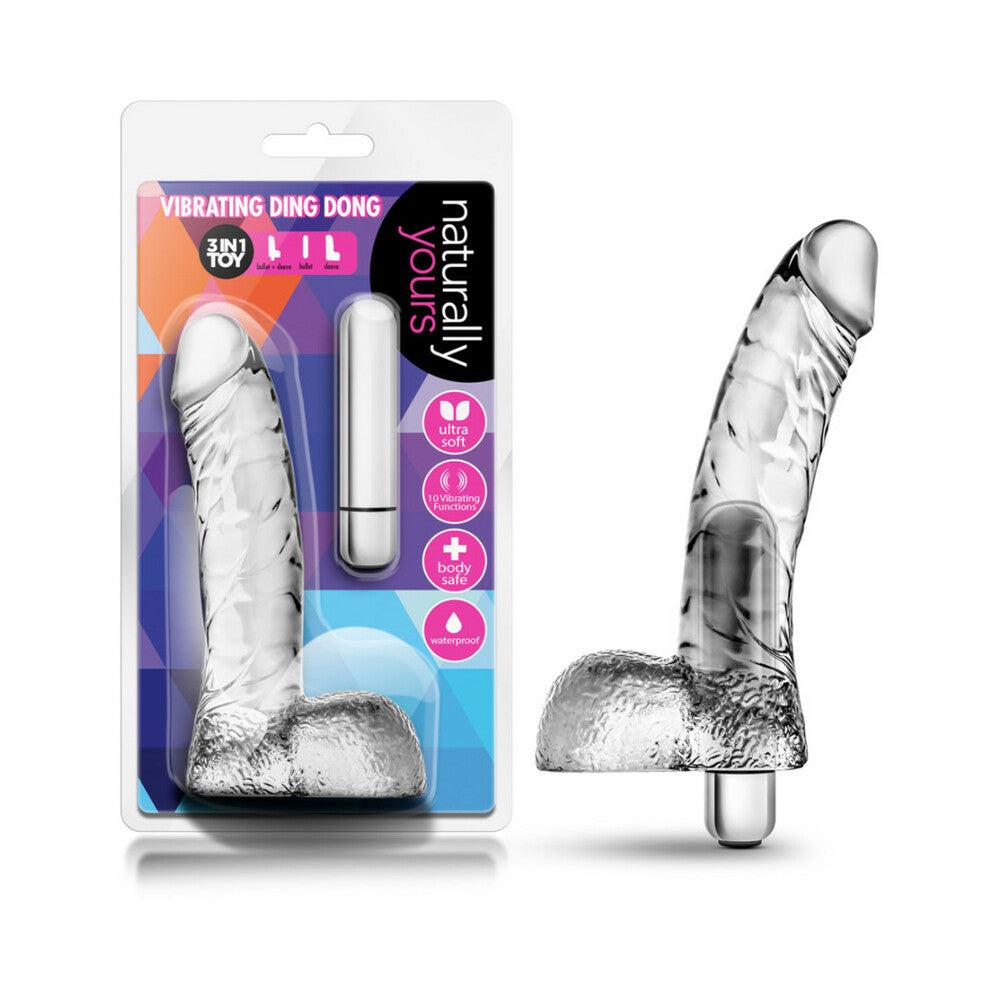 Clear 6.5-inch Naturally Yours Vibrating Ding Dong with removable bullet vibrator and realistic textured shaft for pleasurable intimate use