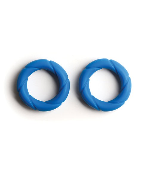 Pair of blue Sport Fucker Ready Rings made from durable liquid silicone for sport training and play