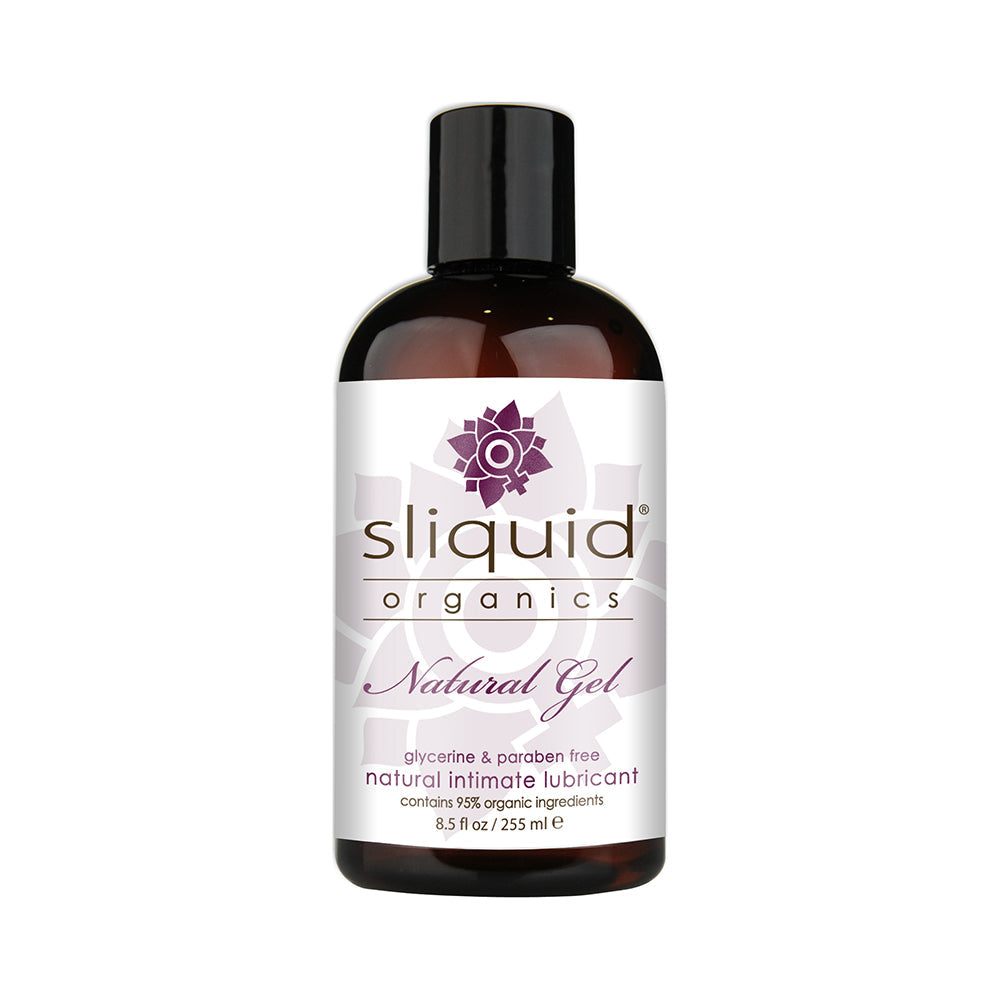 Sliquid Organics Natural Lubricating Gel 8.5 oz bottle with organic, glycerin-free, and paraben-free formula for intimate use.