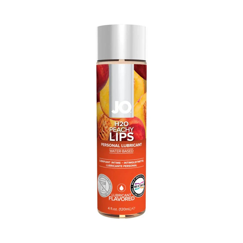 JO H2O Peachy Lips flavored water-based lubricant 4 oz bottle with peach design