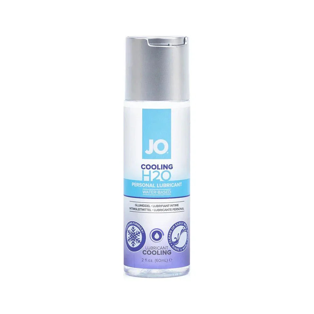 JO H2O Cooling water-based personal lubricant in 2 oz bottle with cooling sensation and easy-clean formula