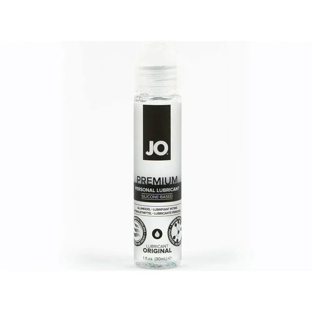 JO Premium Original Silicone-Based Lubricant 1oz clear bottle with label on white background