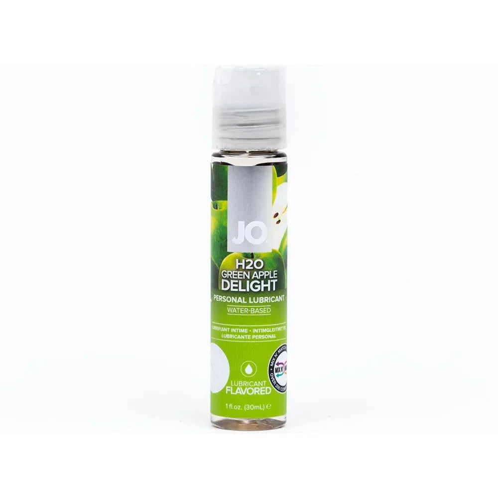 JO H2O Green Apple Delight flavored water-based lubricant 1 oz bottle with green apple design