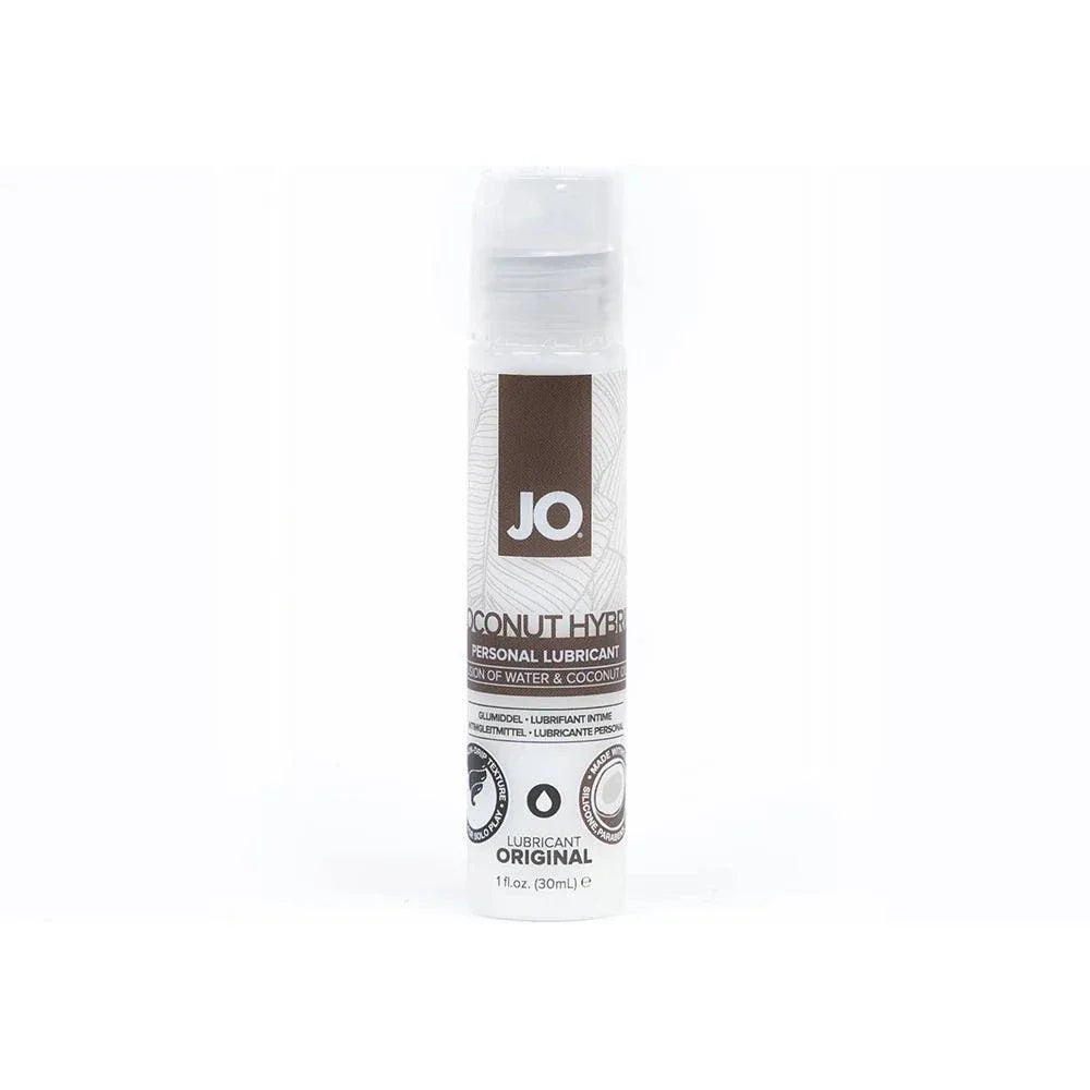 JO Coconut Hybrid Original Lubricant 1 oz bottle, water and coconut oil-based personal lubricant with smooth, non-greasy formula