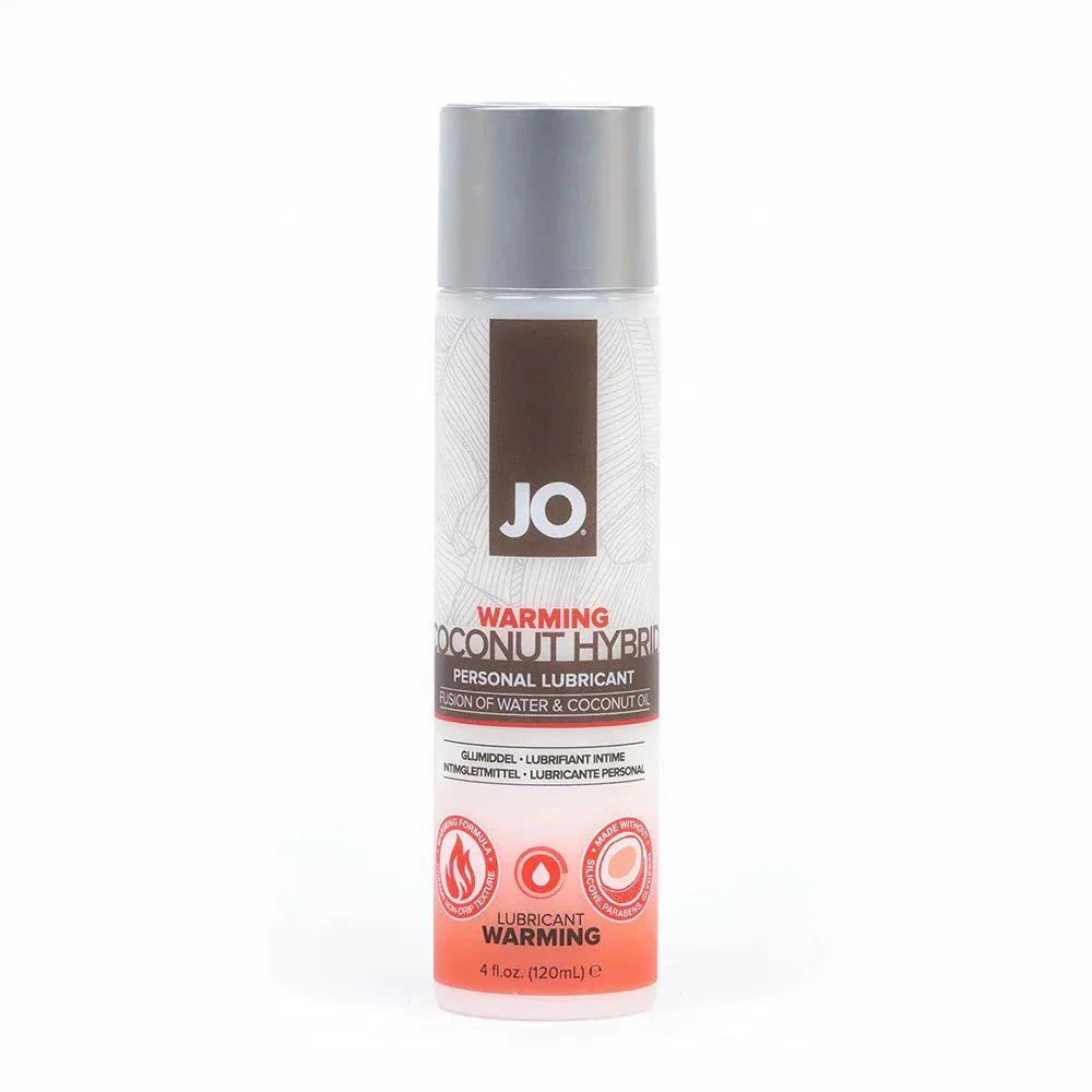 JO Coconut Hybrid Warming Lubricant 4 oz bottle with warming water and coconut oil formula