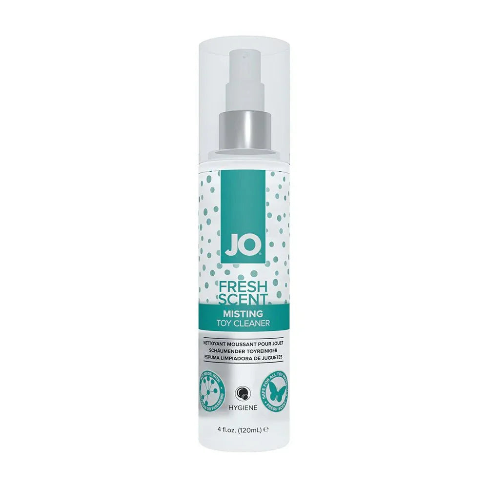 JO Misting Toy Cleaner 4 oz bottle with fresh scent for safe and effective toy hygiene.