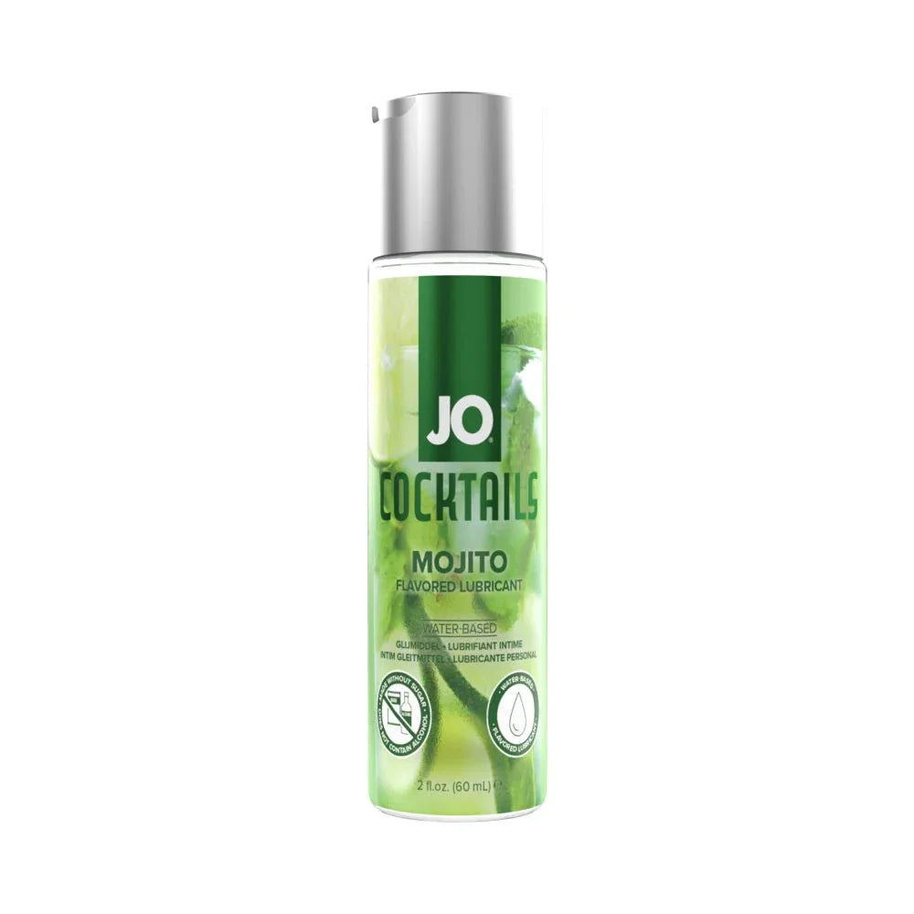 JO Cocktails Mojito Flavored Water-Based Lubricant 2 oz bottle with lime and mint design