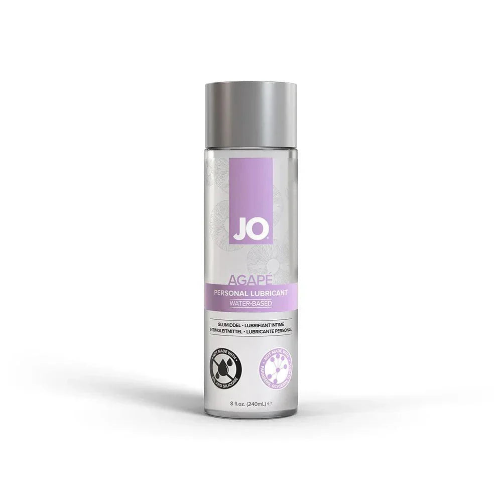 JO Agape Original 8 oz water-based personal lubricant bottle with purple and gray label