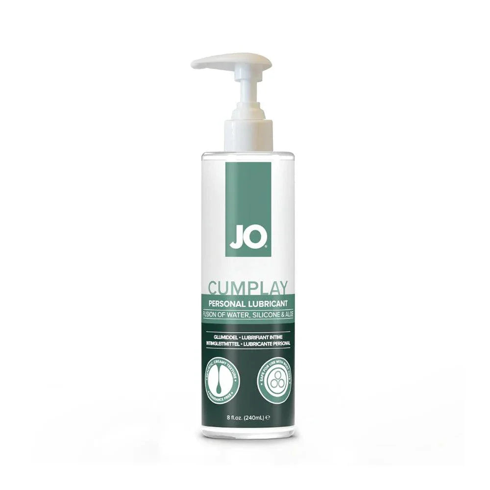 JO Cumplay Hybrid Personal Lubricant 8 oz bottle with pump, water and silicone-based formula for smooth, non-greasy intimate use