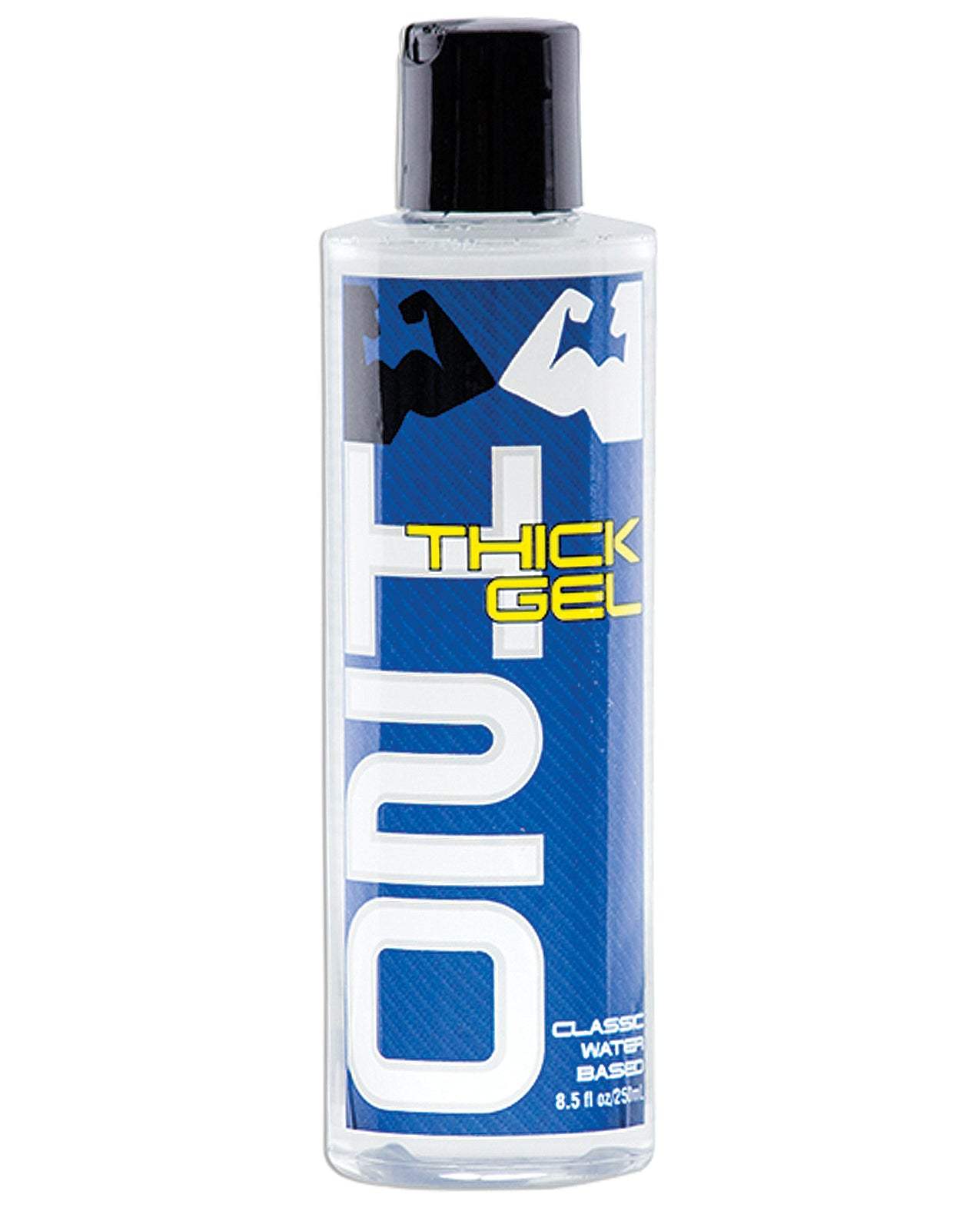 Elbow Grease H2O Thick Gel water-based personal lubricant in an 8.5 oz clear bottle with a blue label and black cap
