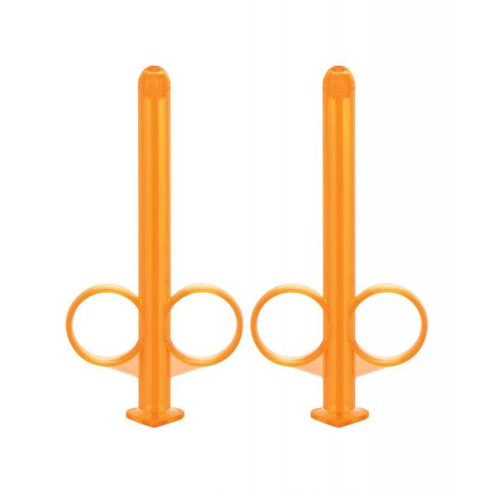 Lube Tube - Orange reusable refillable lubrication applicator with ergonomic finger loops and slim rounded tip for precise application