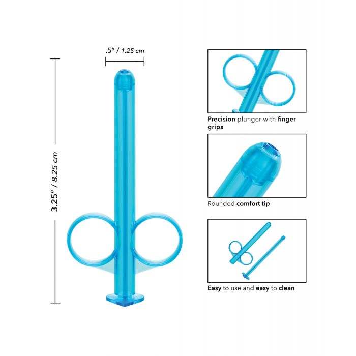 Blue Lube Tube with precision plunger finger grips, rounded comfort tip, reusable and easy to clean lubricant dispenser