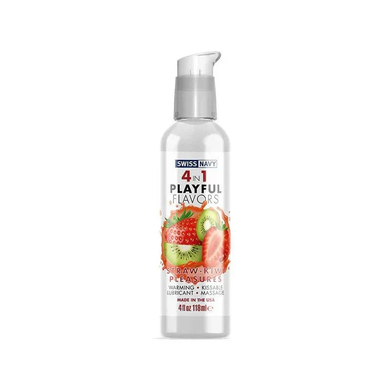Swiss Navy 4 in 1 Playful Flavors Straw-Kiwi Pleasures 4 oz. by Lubricants, Creams & Glides