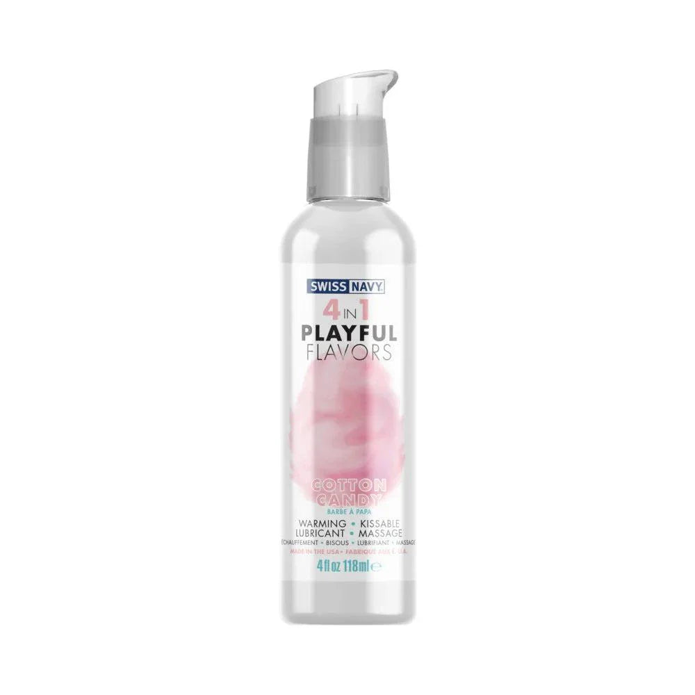 Swiss Navy 4 in 1 Playful Flavors Cotton Candy 4 oz warming, kissable lubricant and massage gel with sweet cotton candy flavor