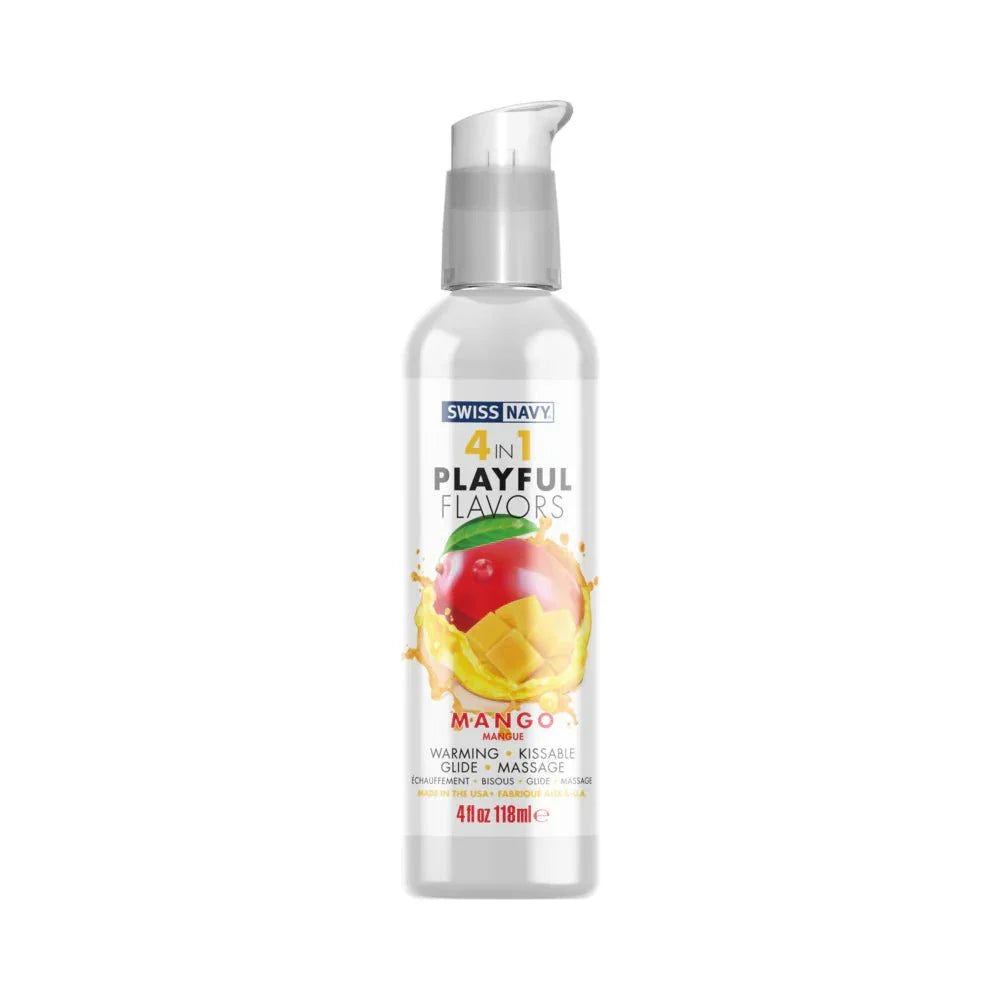 Swiss Navy 4-in-1 Playful Flavors Mango flavored intimate lubricant and massage gel 4 oz bottle