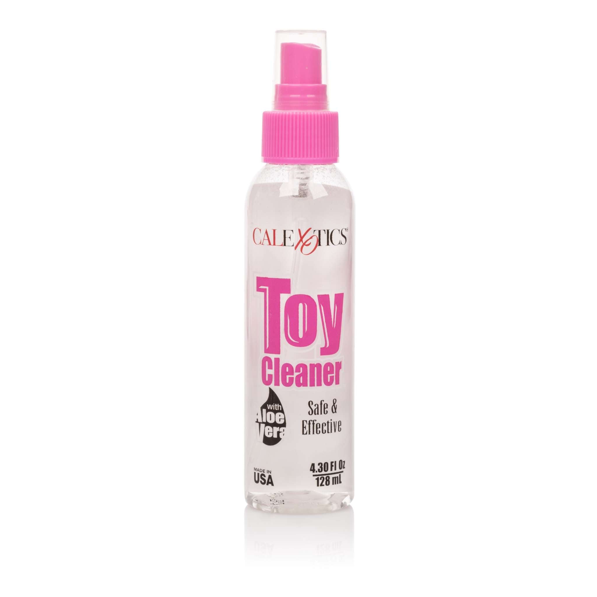 CalExotics Universal Toy Cleaner with Aloe Vera 4.3 Fl. Oz. clear spray bottle for safe and effective hygiene