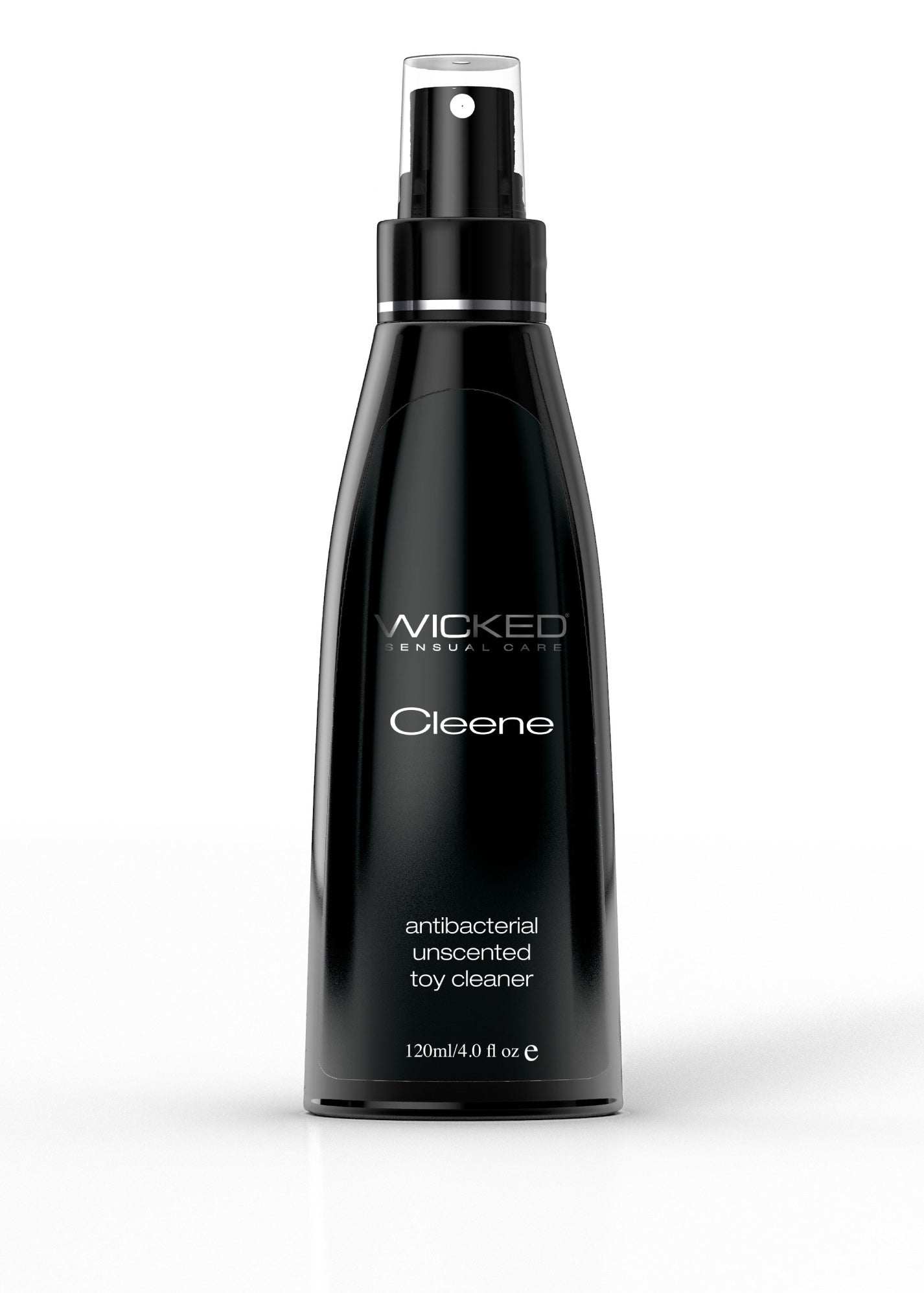 Black spray bottle of Cleene antibacterial unscented toy cleaner for intimate hygiene, 120ml size