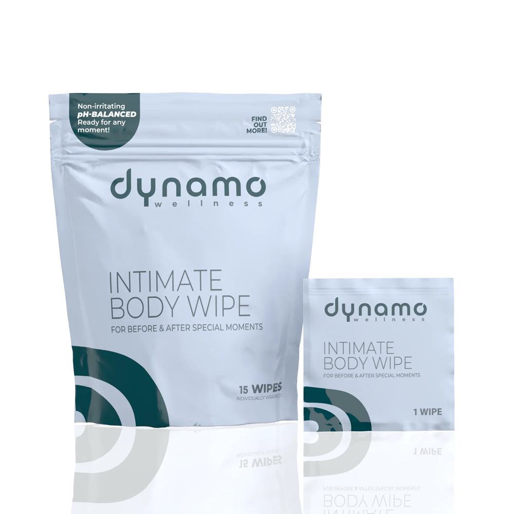 Dynamo Wellness Intimate Body Wipe 15-pack with pH-balanced, botanical formula for gentle, refreshing cleansing and hydration.