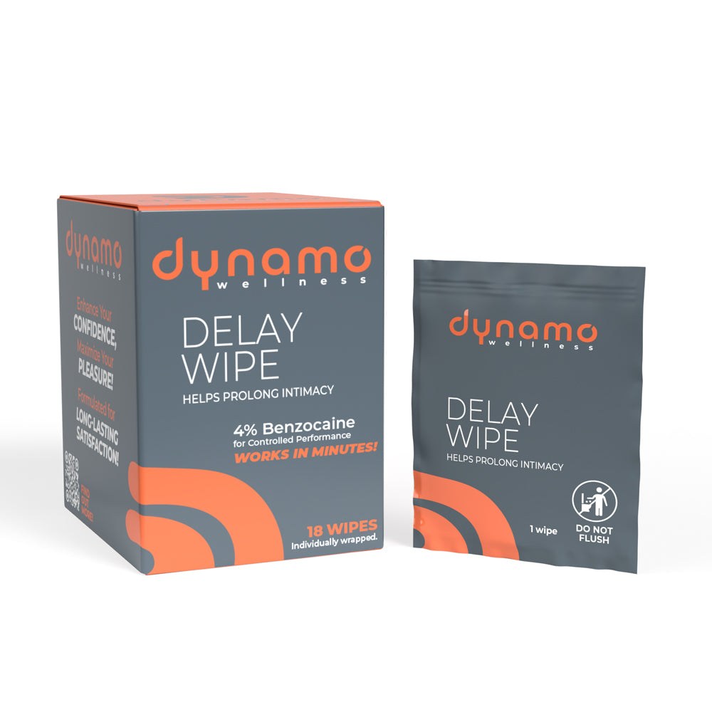 Dynamo Wellness Delay Wipe 4% Benzocaine 18 pack for prolonging intimacy and controlled performance